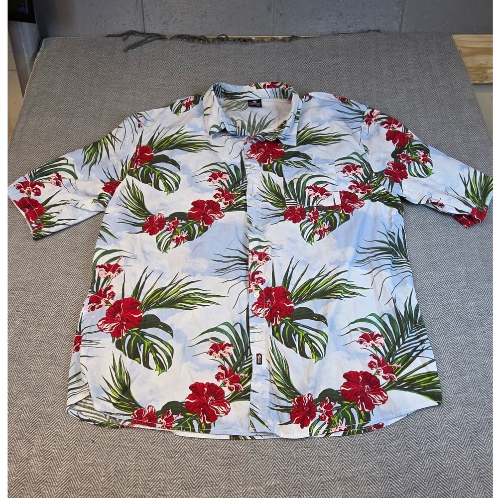 Southpole Mens 5XB Tropical Hibiscus Floral Button Down Shirt Blue 100% Cotton